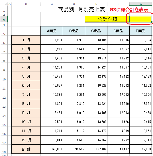 EXCEL,関数,SUM関数,簡単,合計,離れた場所