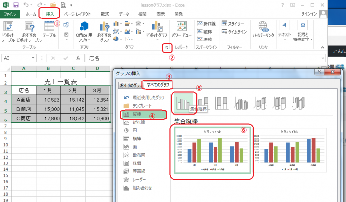 Excel,グラフ,縦棒グラフ,挿入,横棒グラフ